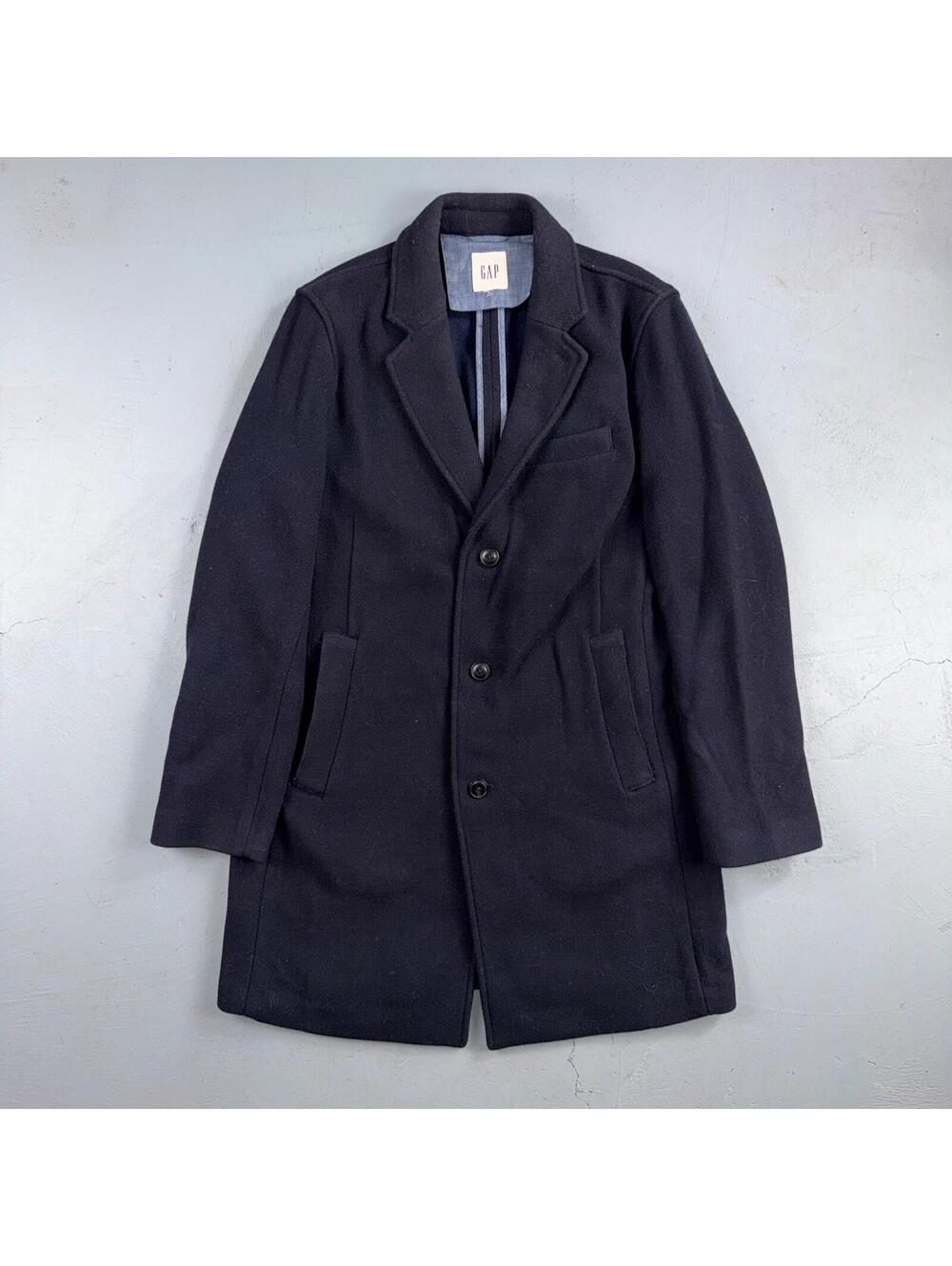 Gap Trench Coat Mens S Navy Wool Blend Overcoat Lanificio Nello Fabrics Italy